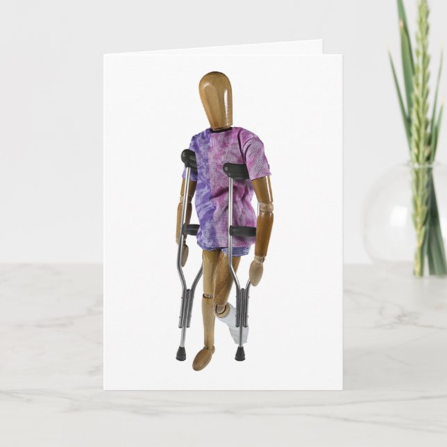 Carte Jambe gauche dans un plâtre avec béquilles (Devant)