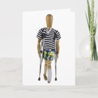 Carte Jambe gauche dans un plâtre avec béquilles