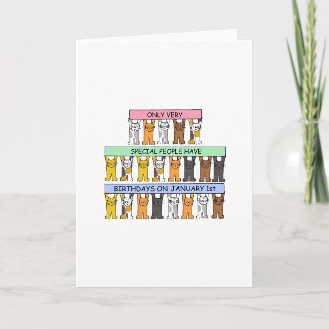 Carte January 1st Birthday Cute Cartoon Cats (Devant)