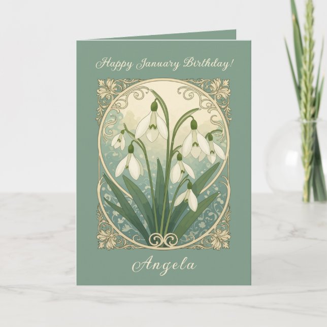 Carte January Birth Flower White Snowdrop Flowers Art No (Devant)