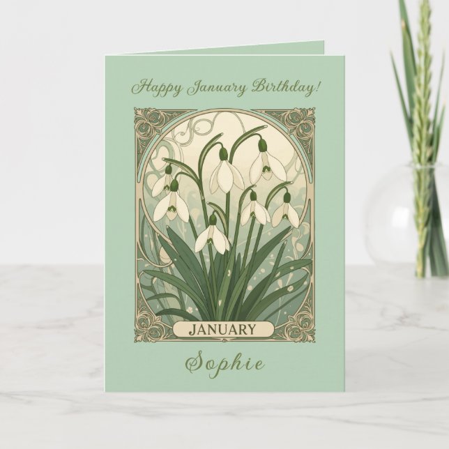 Carte January Birthday Snowdrop Flowers Art Nouveau Styl (Devant)