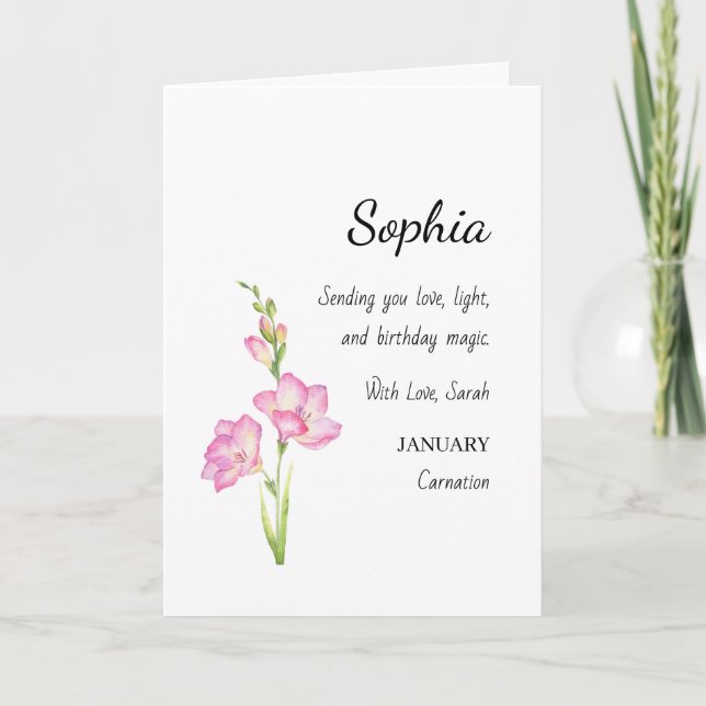 Carte January Carnation Personalized Birthday (Devant)
