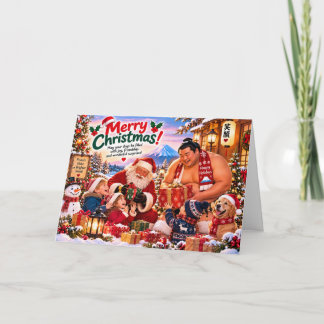 Carte Japanese Christmas Card with Sumo, Santa and Kids