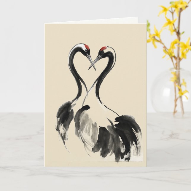 Carte Japanese Crane Ink Wash Fine Art Card (Fleur jaune)