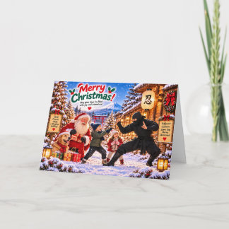 Carte Japanese Ninja Christmas Card with Santa and Kids