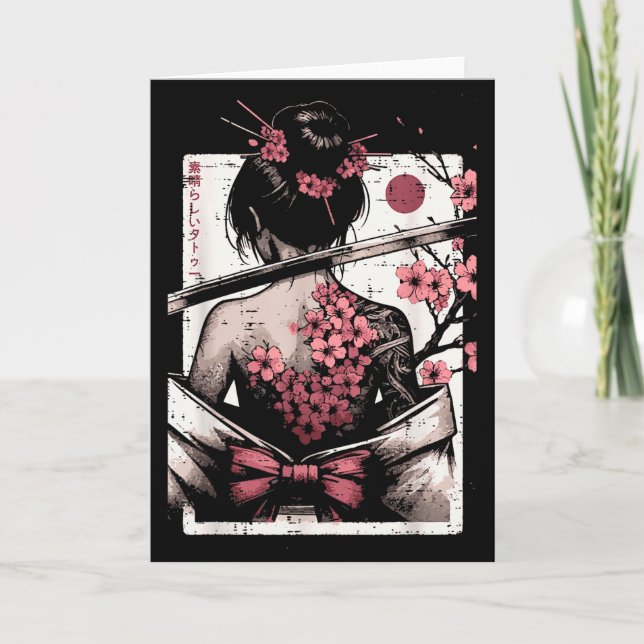 Carte Japanese Woman Cherry Blossom Tattoo Art Geisha Wo (Devant)