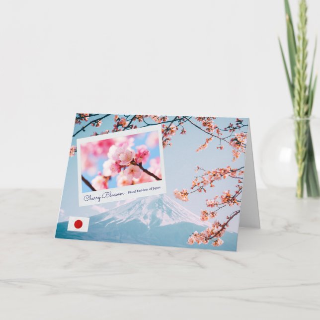 Carte Japon Fleur de cerisier rose avec drapeau et Mont  (Devant)