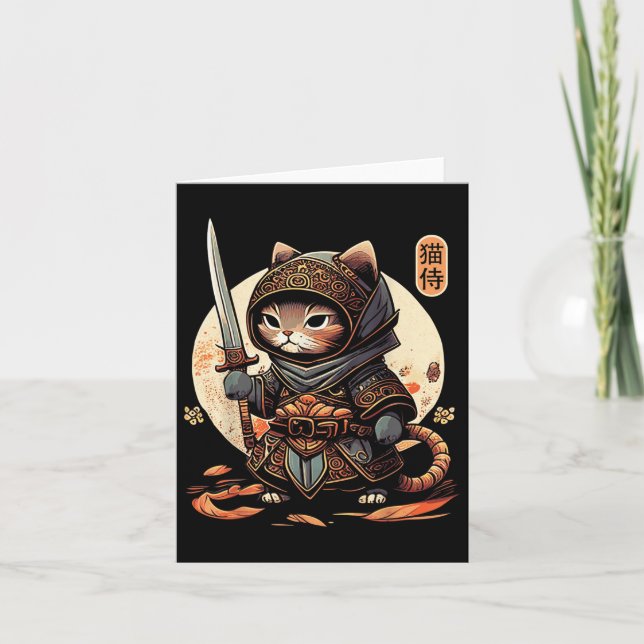 Carte Japonais Samurai Chat Tattoo Kawaii Ninja Chat (Devant)
