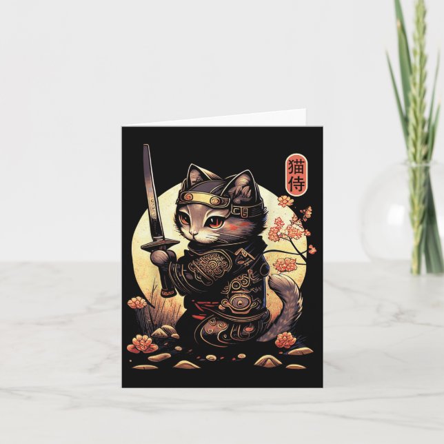 Carte Japonais Samurai Chat Tattoo, Kawaii Ninja Chat (Devant)