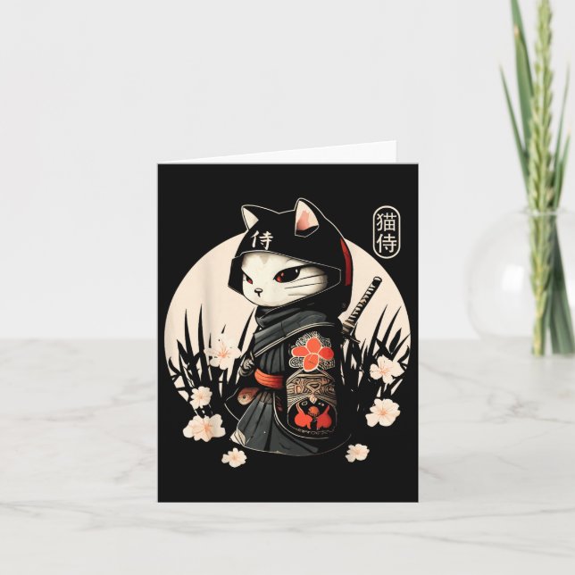 Carte Japonais Samurai Chat Tattoo, Kawaii Ninja Chat _1 (Devant)