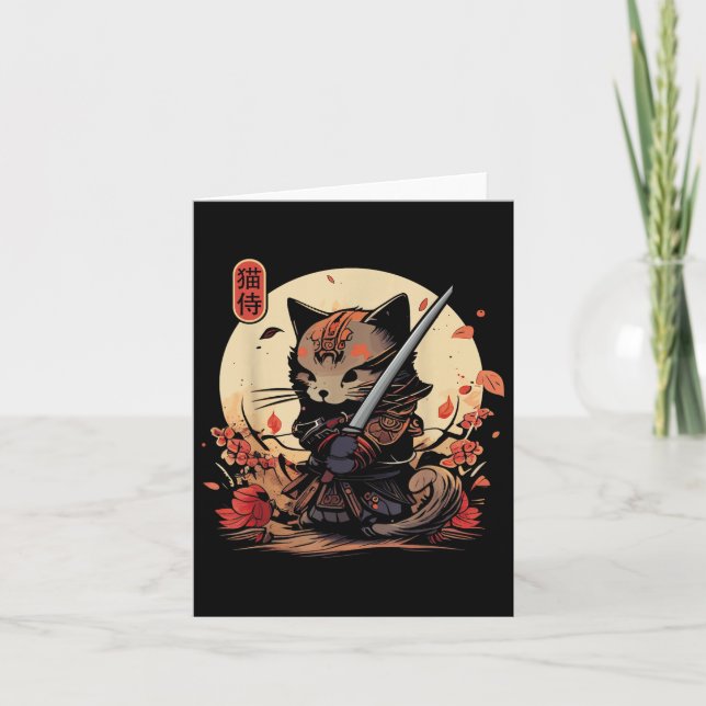 Carte Japonais Samurai Chat Tattoo, Kawaii Ninja Chat _2 (Devant)