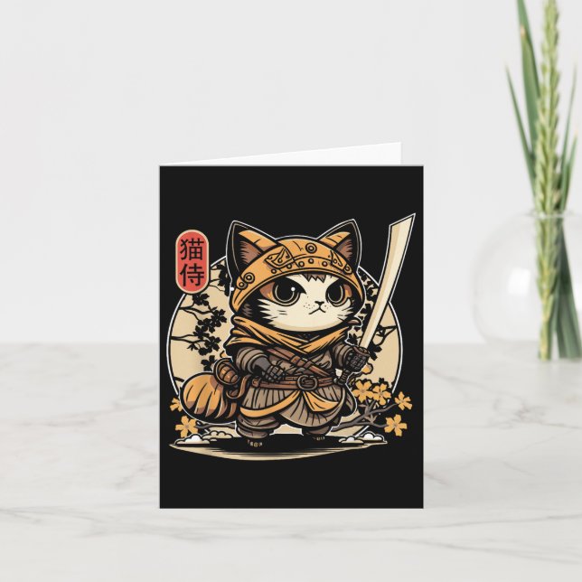Carte Japonais Samurai Chat Tattoo, Kawaii Ninja Chat _3 (Devant)