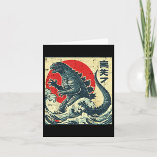 Carte Japonaise Kaiju Monster Vagues Retro Ukiyo Art Fem
