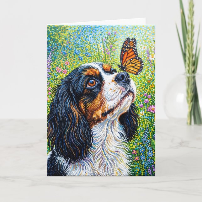 Carte Jardin aux papillons Cavalier King Charles Spaniel (Devant)