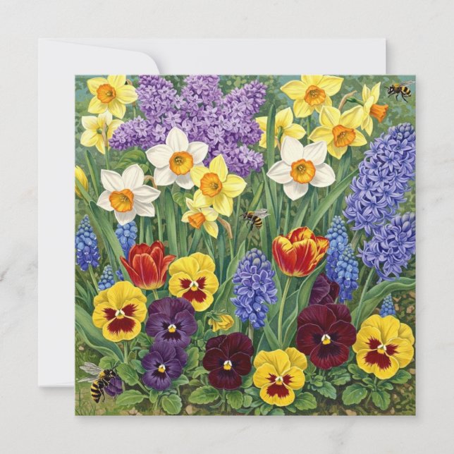 Carte Jardin de fleurs printanières colorées  (Devant)