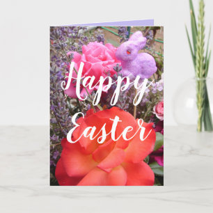 Carte Jardin de lapin de Pâques Rose rouge printanier fl