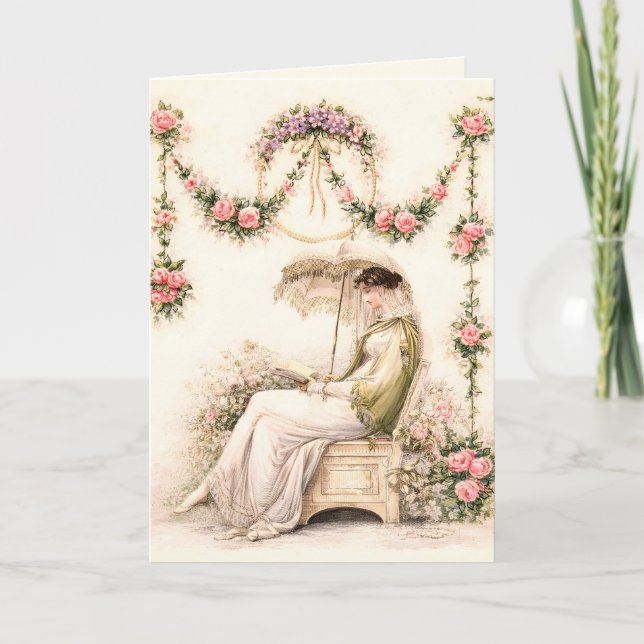 Carte Jardin de roses Regency lisant une dame (Devant)