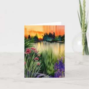 Carte Jardin d'étang de coucher de soleil aquarelle pers