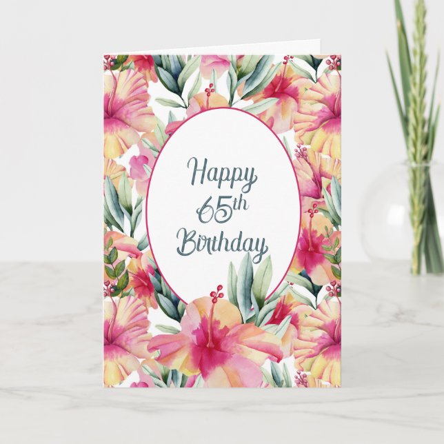 Carte Jardin d'Hibiscus pour 65e anniversaire (Devant)
