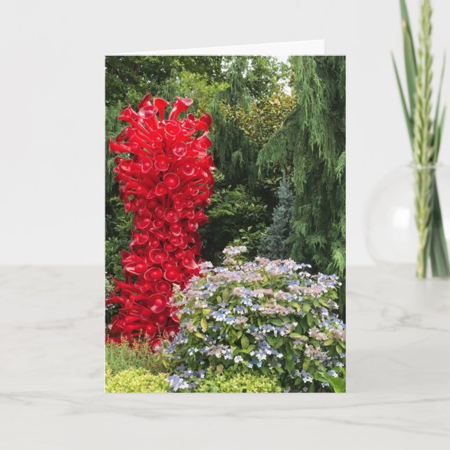 Carte Jardin et sculpture en verre rouge (Devant)