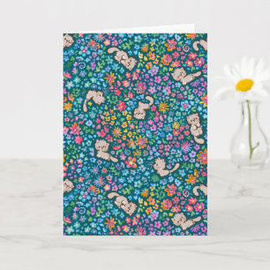 Carte Jardin fantaisiste de Pebble Chat Gris et Floral L