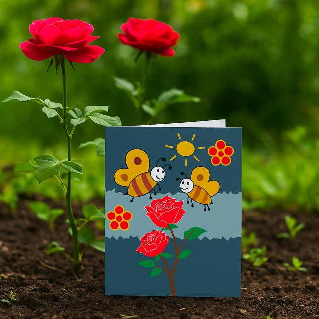 Carte Jardin Floral Rose et abeilles (Créateur téléchargé)