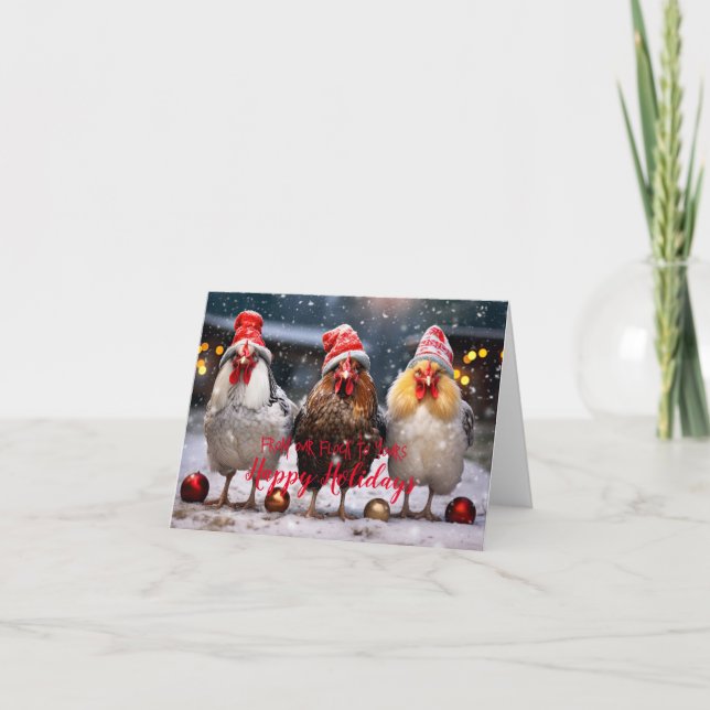 Carte Jardin Poulets Noël Joyeux Fêtes Drôle (Devant)