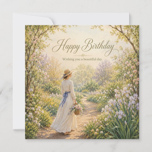 Carte Jardin Romantique Chemin Anniversaire (Devant)