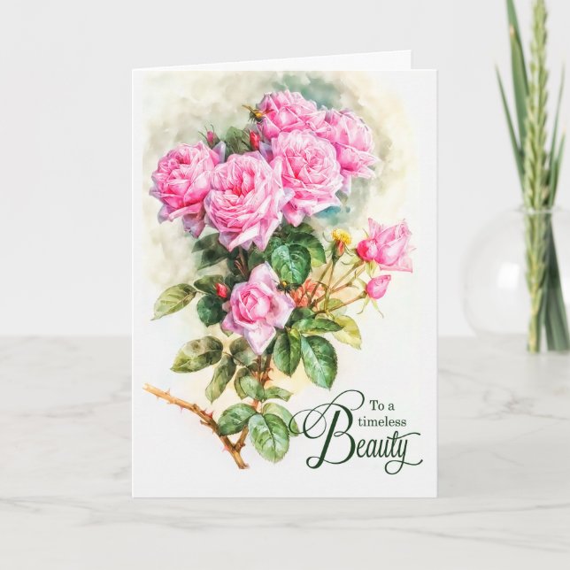 Carte Jardin rose de beauté Vintage Anniversaire (Devant)