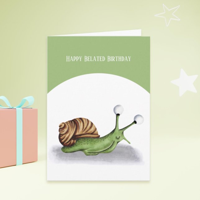 Carte Jardin Snail Enfants Anniversaire tardif (Backyard snail birthday card for belated wishes)