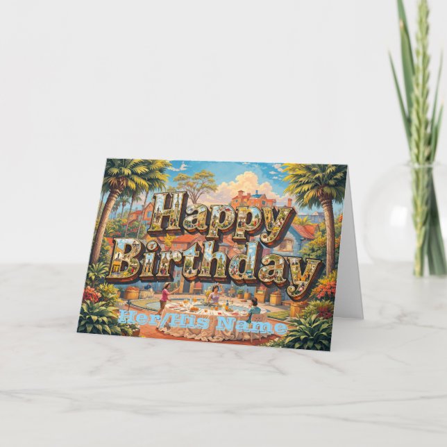 Carte Jardin Tropical Joyeux Anniversaire (Devant)