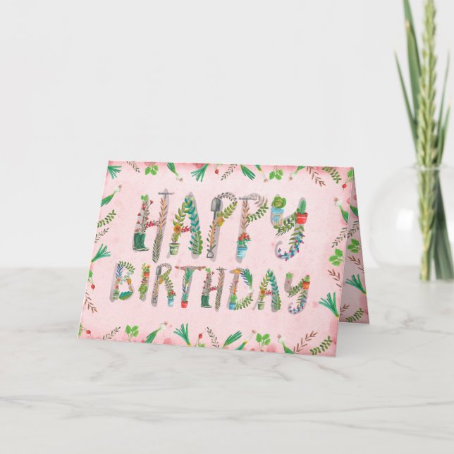 Carte Jardinage lettrage ferme anniversaire de printemps (Devant)