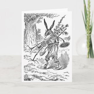 Carte Jardinier de lapin avec la pelle et les plantes