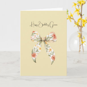 Carte Jaune Beurre Rouge Floral Noeud Anniversaire