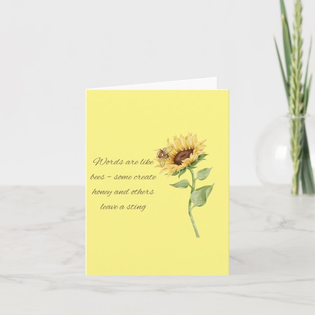 Carte Jaune blanche abeille et tournesol | Non per (Devant)