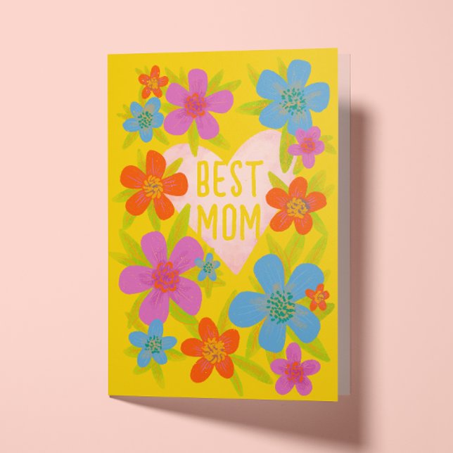 Carte Jaune brillant Floral Meilleure Maman Fête des mèr (Créateur téléchargé)
