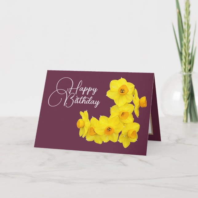Carte Jaune Daffodils Plum Arrière - plan Anniversaire (Devant)