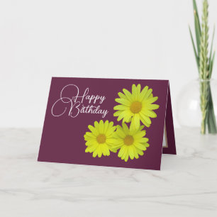 Carte Jaune Daisies Vin Arrière - plan Joyeux Anniversai