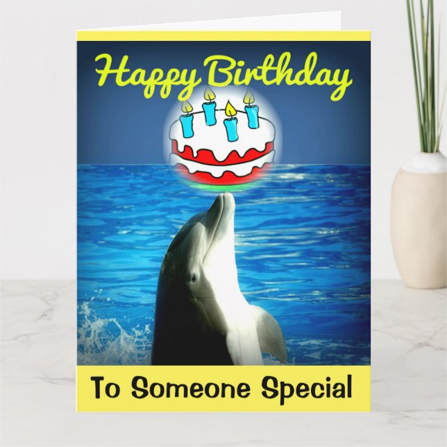 Carte Jaune Joyeuse Anniversaire Dolphin Art Card (Devant)