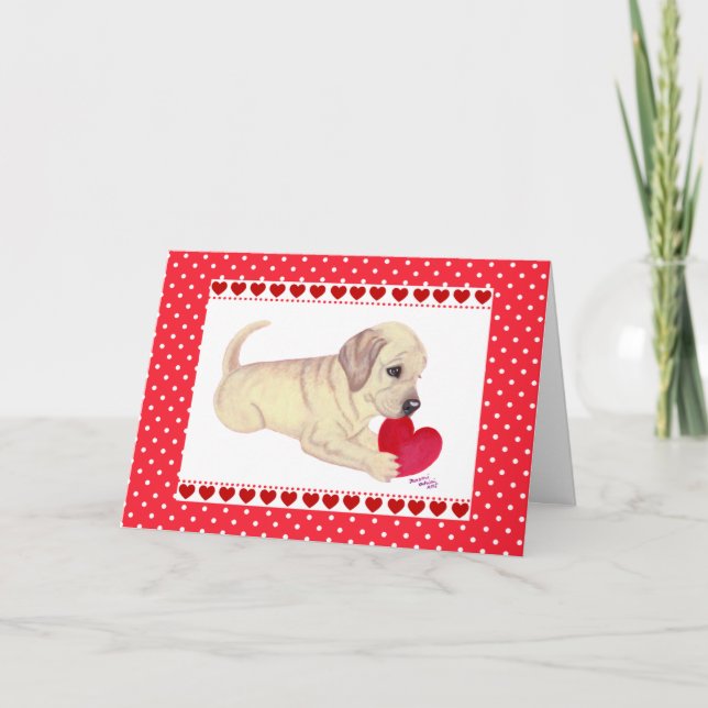 Carte Jaune Lab Puppy Valentine's Day (Devant)