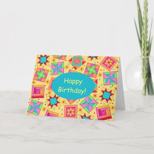 Carte Jaune Patchwork Quilt Art Joyeux anniversaire (Devant)