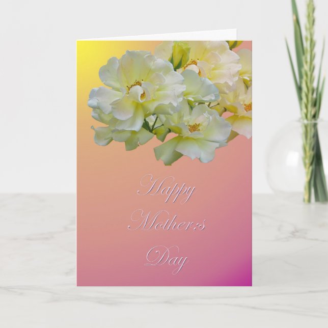 Carte Jaune Roses Mère de la Fête (Devant)