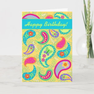 Carte Jaune Turquoise Moderne Assez Heureux Anniversaire