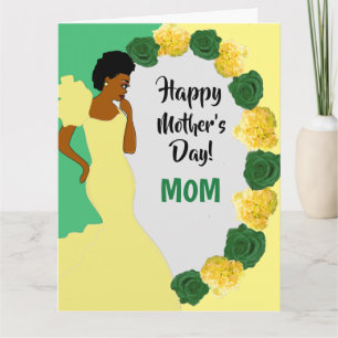 Carte Jaune & Vert Floral Africain American Mothers Day