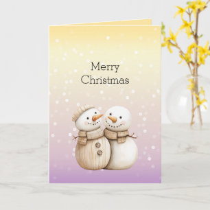 Carte Jaune Violet Blanc Bokeh Points Bonhomme de Neige 