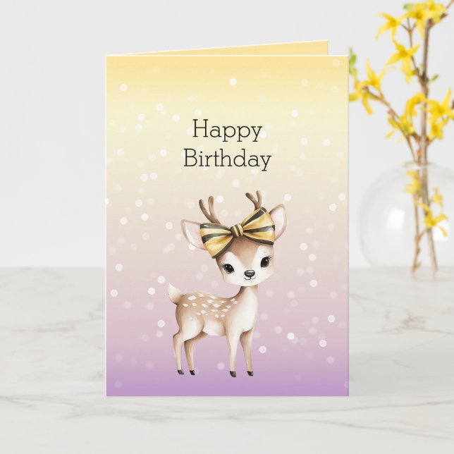 Carte Jaune Violet Blanc Bokeh Points Cerf Anniversaire (Fleur jaune)