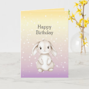 Carte Jaune Violet Blanc Bokeh Points Lapin Anniversaire