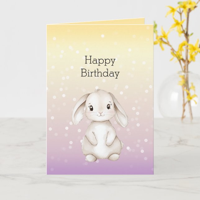 Carte Jaune Violet Blanc Bokeh Points Lapin Anniversaire (Fleur jaune)