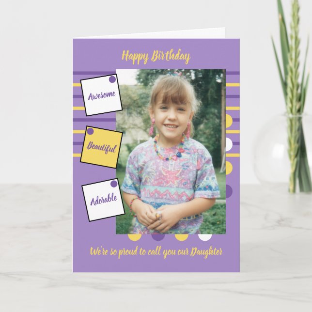 Carte Jaune violet magnifique photo fille anniversaire (Devant)