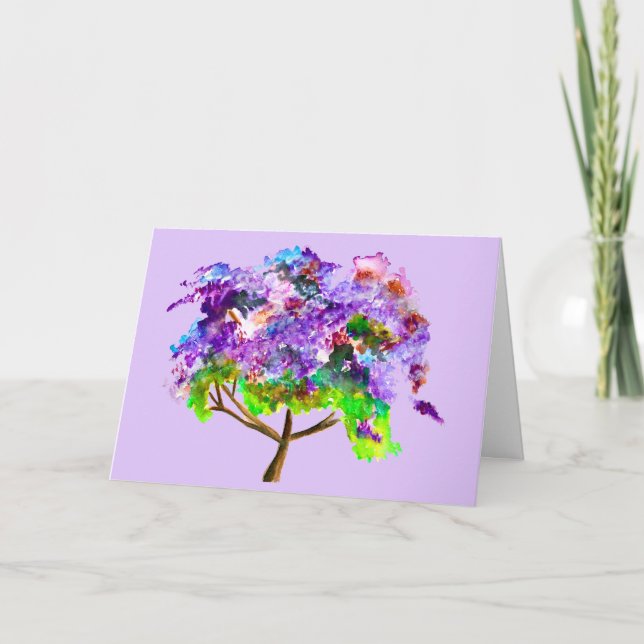 Carte Jaune violette arbre aquarelle art (Devant)